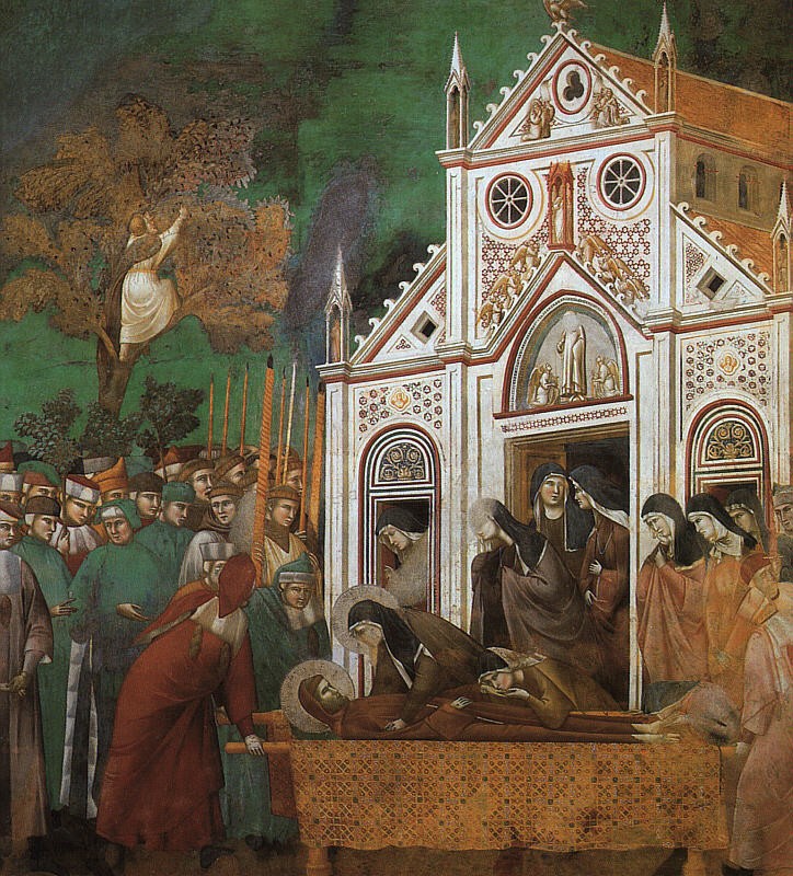 “Saluto di santa Chiara e delle sue compagne a san Francesco” (o San Francesco compianto da santa Chiara), affresco, Storie di san Francesco nella Basilica Superiore di Assisi, Giotto.