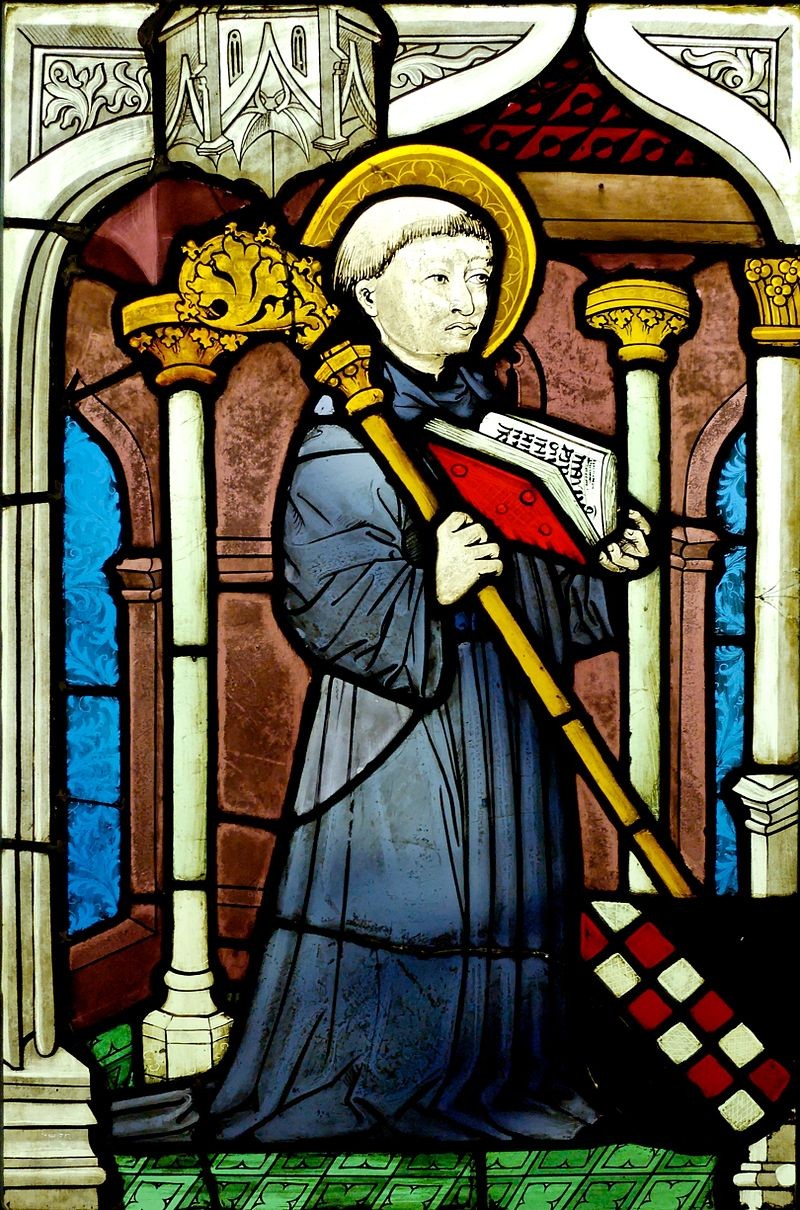 Bernardo di Chiaravalle, animatore della Seconda Crociata, effigiato su una vetrata di una Chiesa Bernardo di Chiaravalle, animatore della Seconda Crociata, effigiato su una vetrata